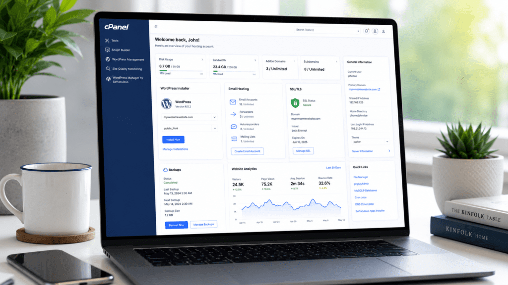 GreenGeeks cPanel dashboard with WordPress installer backups and SSL management