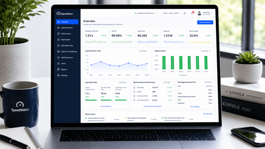 website speed monitoring dashboard with uptime and Core Web Vitals