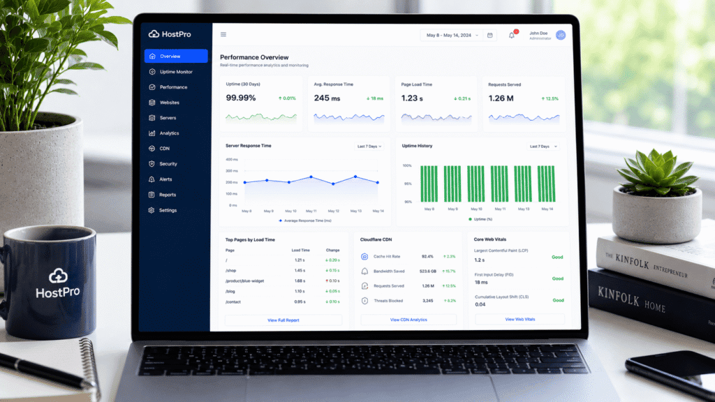 hosting performance monitoring dashboard with uptime and Core Web Vitals