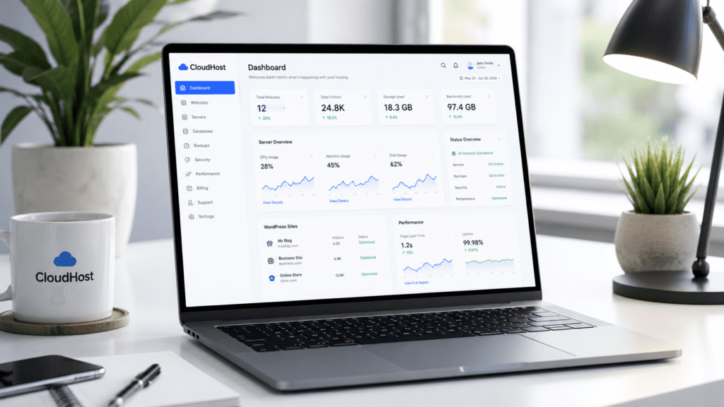 Cloudways Review hosting dashboard showing website analytics performance and server monitoring
