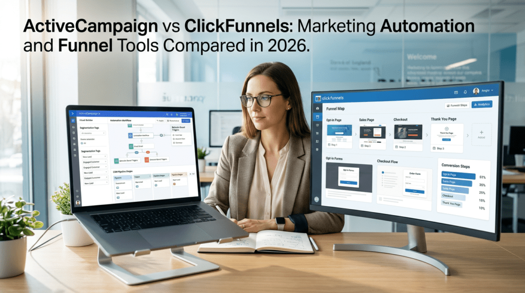 Activecampaign Vs Clickfunnels comparison in a modern SaaS workspace