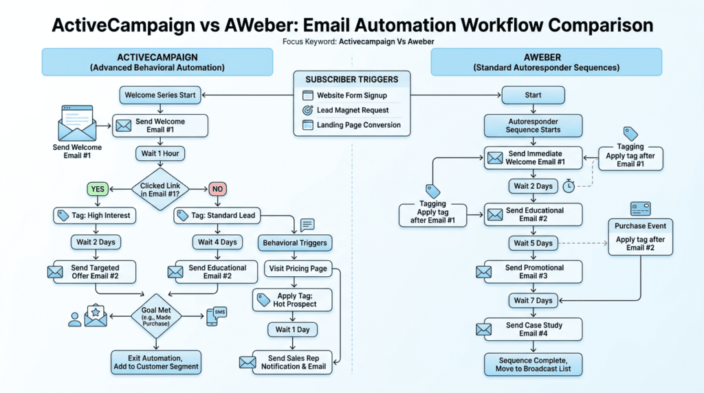 Activecampaign Vs Aweber automation workflow diagram