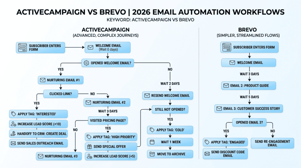 Activecampaign Vs Brevo workflow diagram for email automation comparison