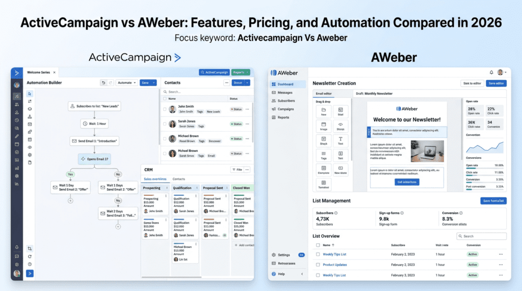 Activecampaign Vs Aweber dashboard usability comparison