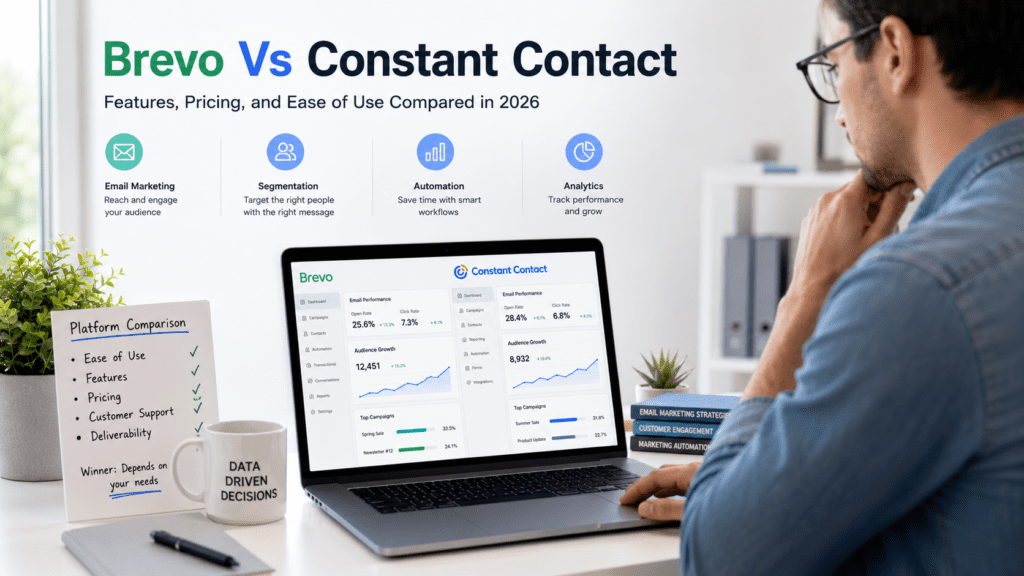 Editor reviewing Brevo Vs Constant Contact email marketing analytics