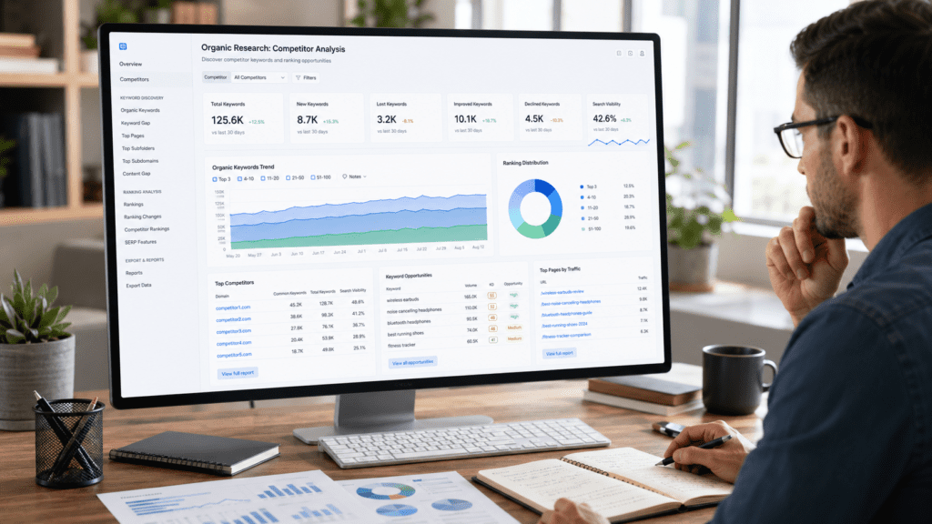 Organic keyword extraction process for competitor ranking analysis