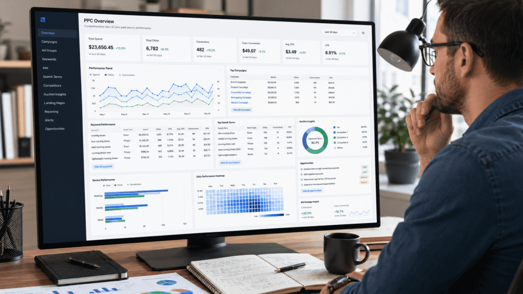 PPC keyword analysis and advertising research dashboard workflow