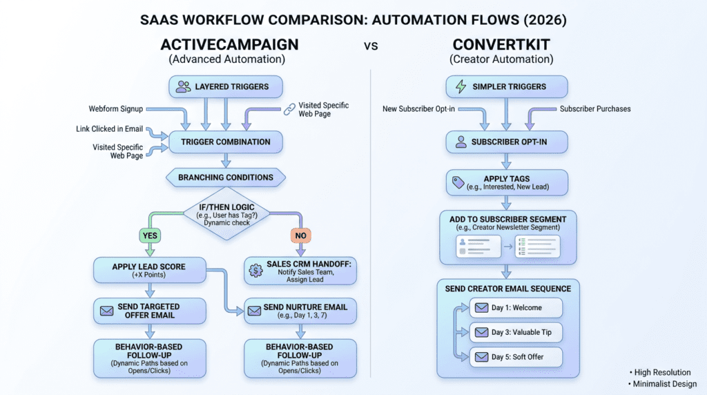 Activecampaign Vs Convertkit automation workflow diagram