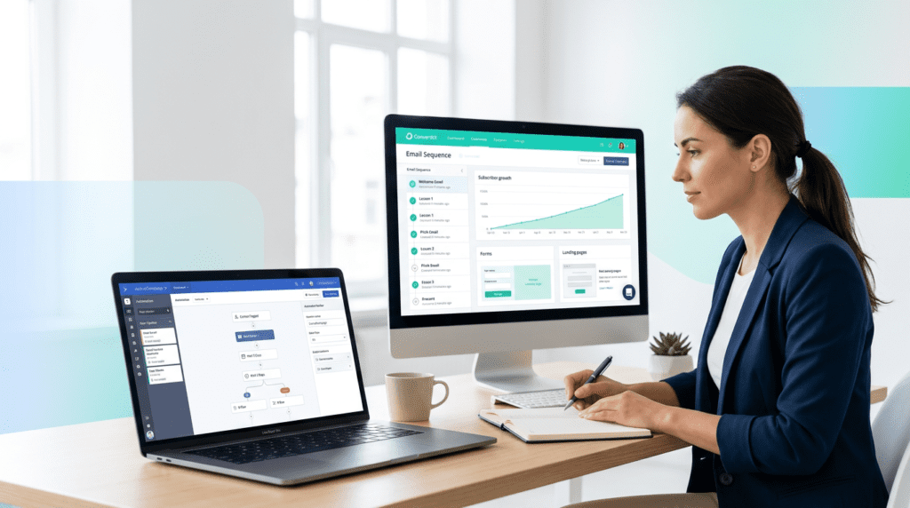 Activecampaign Vs Convertkit hero image with email marketing dashboards