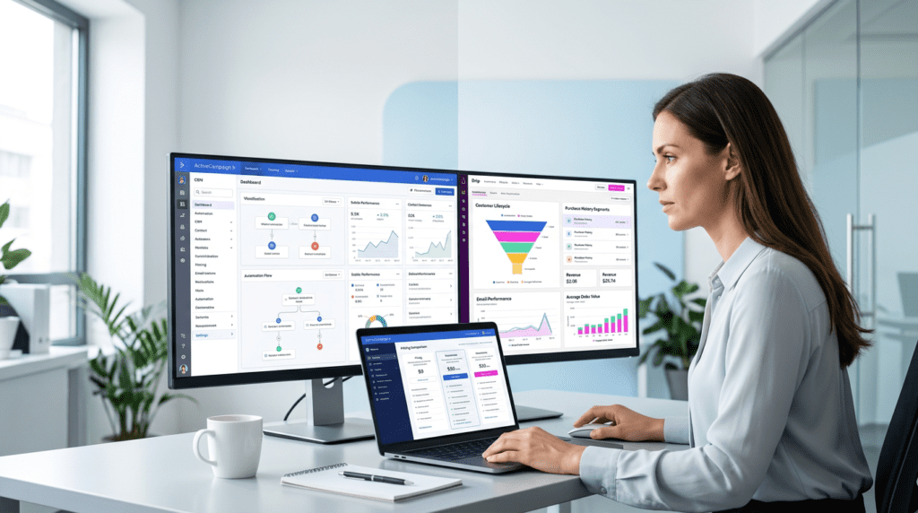 Activecampaign Vs Drip hero image with two marketing dashboards