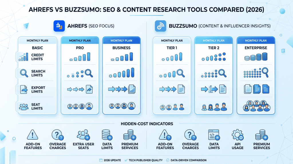 Ahrefs Vs Buzzsumo pricing and value comparison infographic