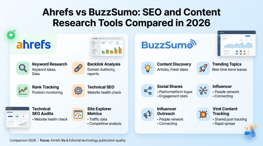 Ahrefs Vs Buzzsumo side by side comparison infographic
