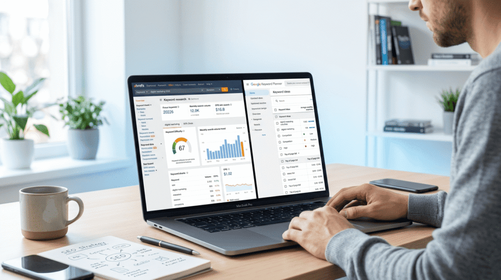Ahrefs Vs Google Keyword Planner keyword research dashboard comparison