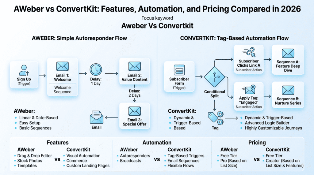AWeber vs ConvertKit automation workflow diagram