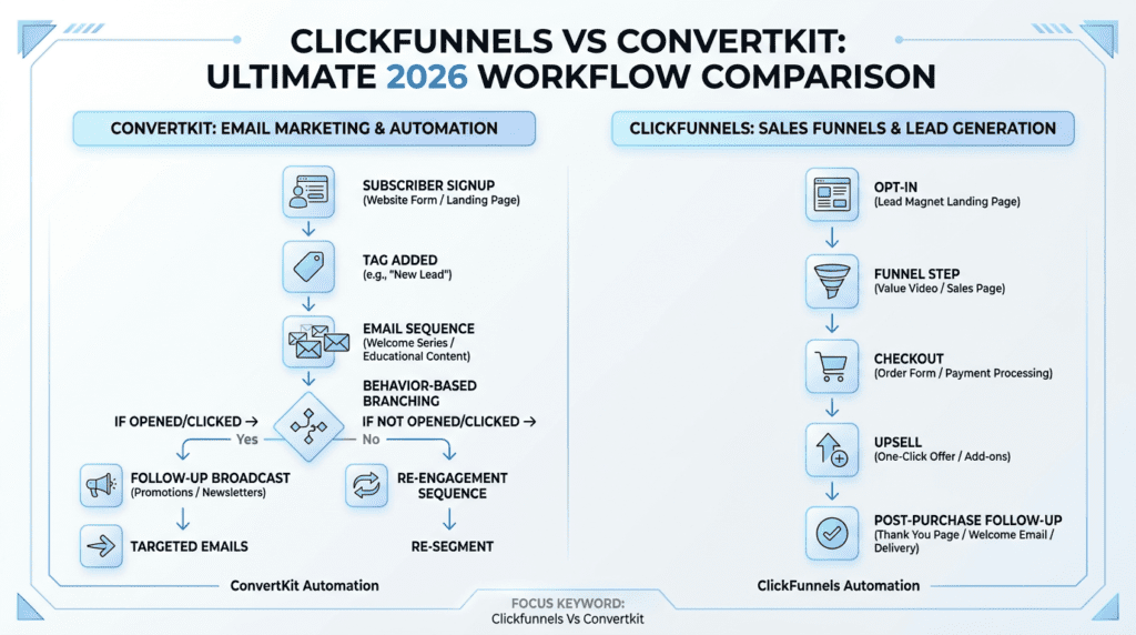 Clickfunnels Vs Convertkit automation workflow diagram