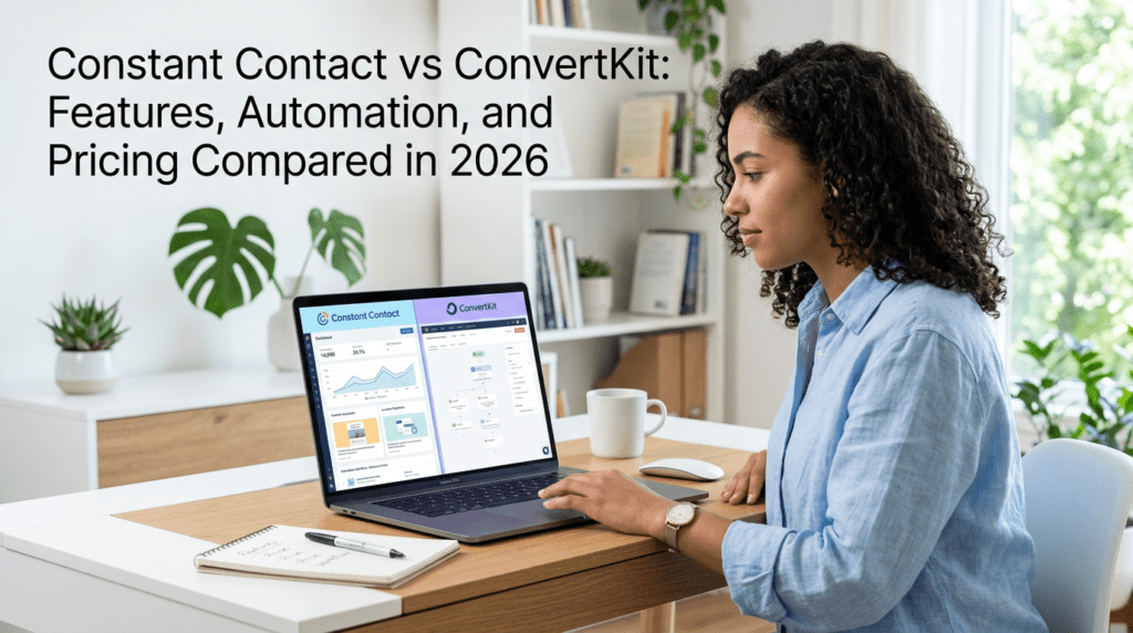 Constant Contact Vs Convertkit comparison dashboard in a modern workspace
