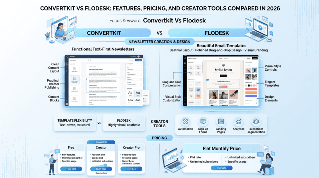Convertkit Vs Flodesk newsletter editor and template flexibility comparison
