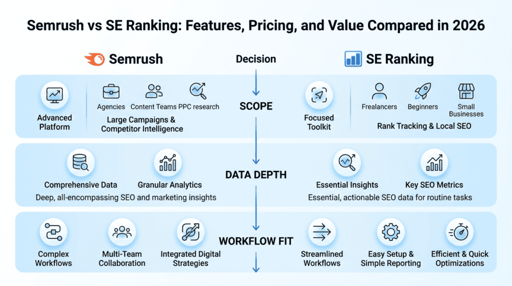 Semrush Vs Seranking core differences across data depth and workflow