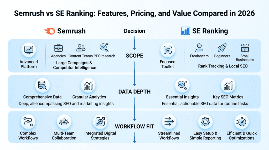 Semrush Vs Seranking core differences across data depth and workflow