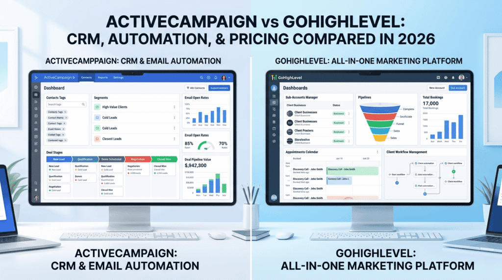 Activecampaign Vs Gohighlevel CRM dashboard comparison