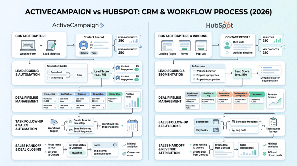 Activecampaign Vs Hubspot CRM workflow diagram