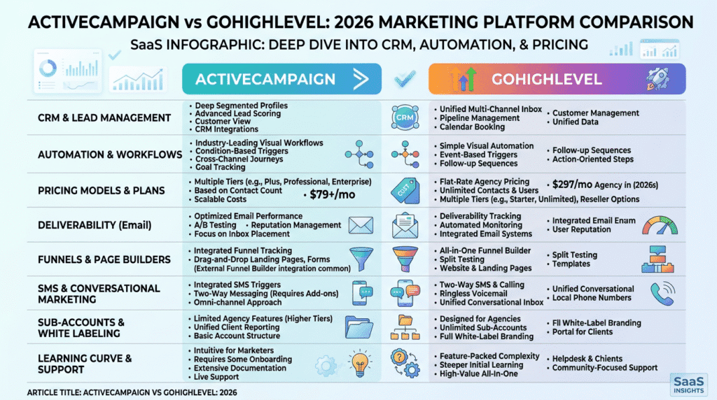 Activecampaign Vs Gohighlevel feature framework infographic