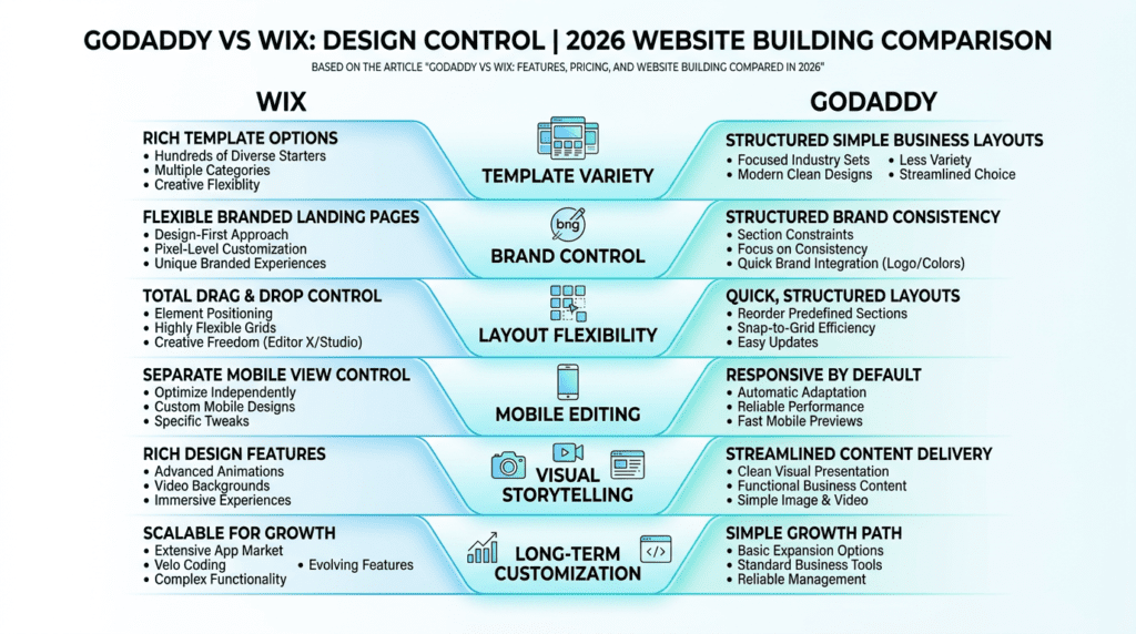 GoDaddy Vs Wix design flexibility and template control framework