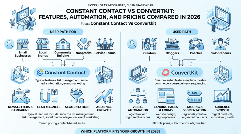 Constant Contact Vs Convertkit framework showing ideal user types