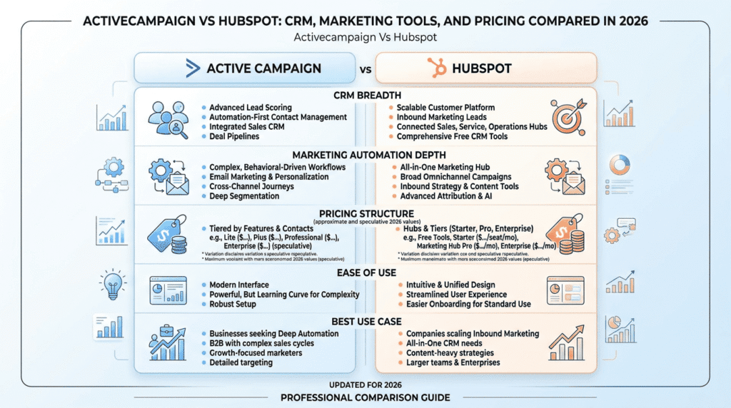 Activecampaign Vs Hubspot side-by-side comparison infographic