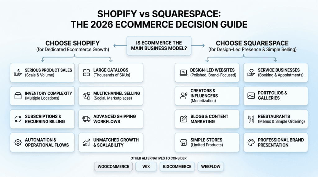 Shopify Vs Squarespace decision guide for ecommerce and design-led sites