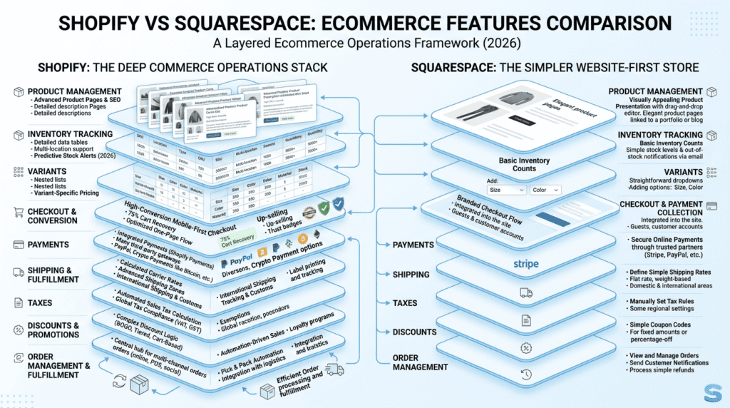 Shopify Vs Squarespace ecommerce features and inventory workflow comparison