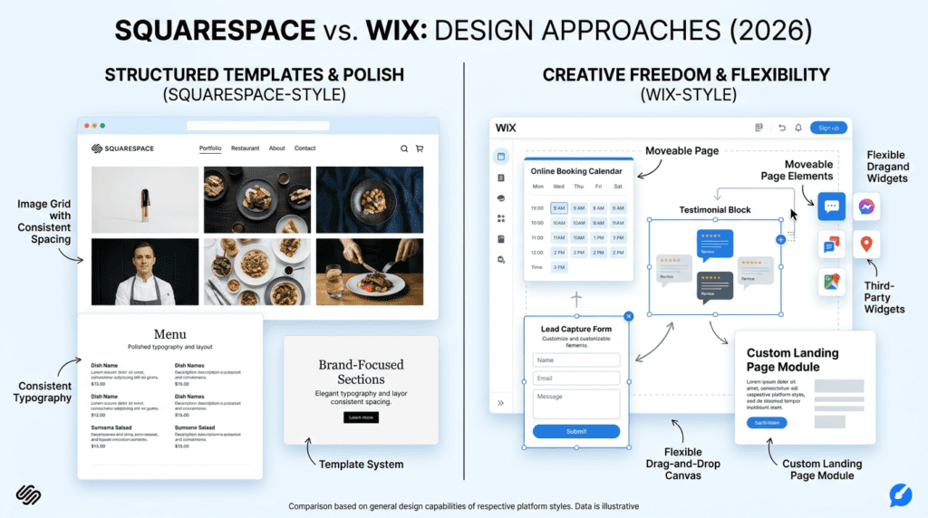 Squarespace Vs Wix design comparison showing structure versus drag-and-drop freedom