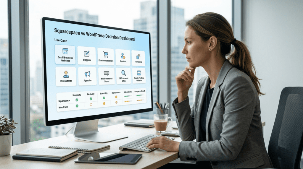 Squarespace vs WordPress recommendations by business website use case