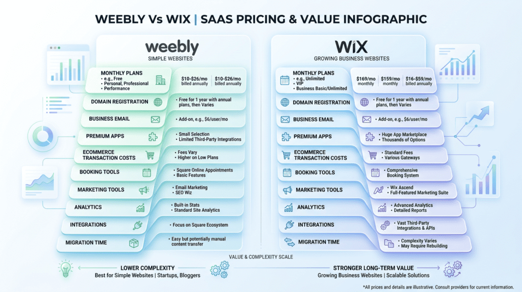 Weebly Vs Wix pricing comparison with hidden website builder costs