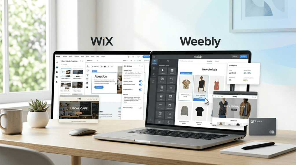 Weebly Vs Wix website builder comparison on a professional laptop screen