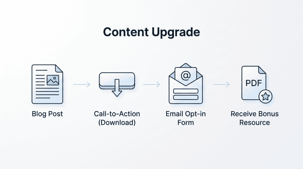 Workflow diagram illustrating the process of a content upgrade for capturing email addresses.