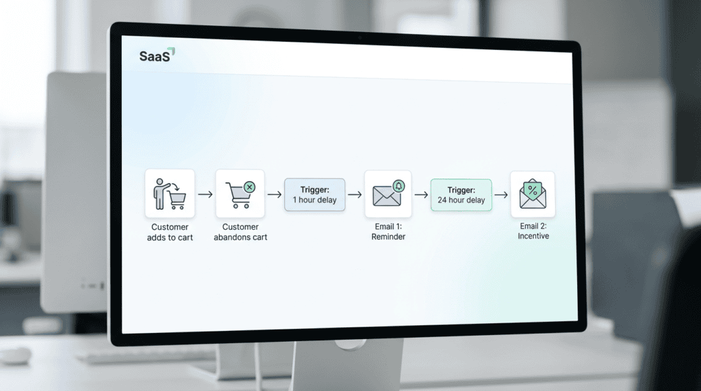 Workflow diagram of an automated email abandoned cart sequence.
