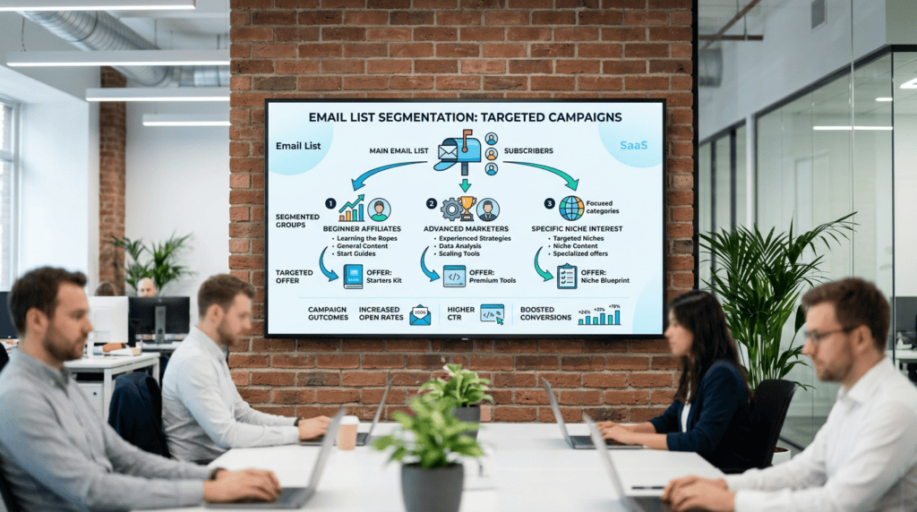 Infographic showing email list segmentation for sending hyper-relevant affiliate offers.