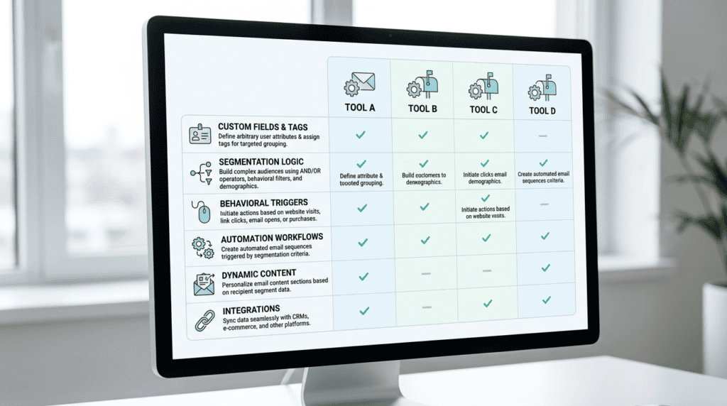 Comparison visual of email marketing platform features for effective email segmentation strategies.