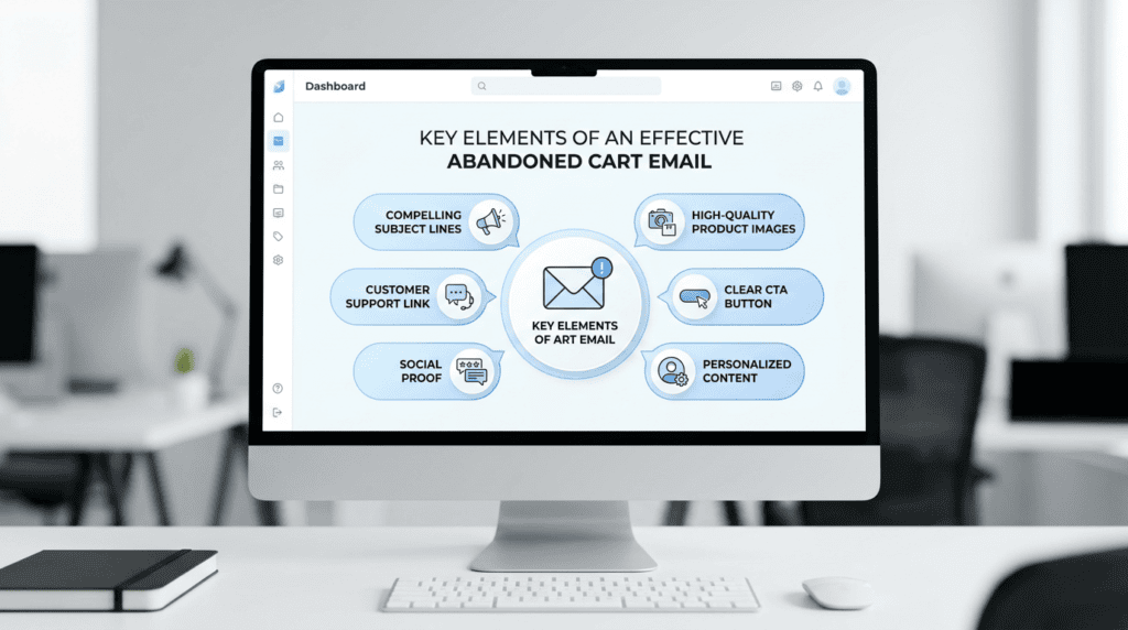 Infographic showing key elements for an effective abandoned cart email.