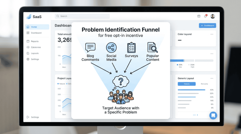 Infographic showing how to identify audience problems for a free opt-in incentive.