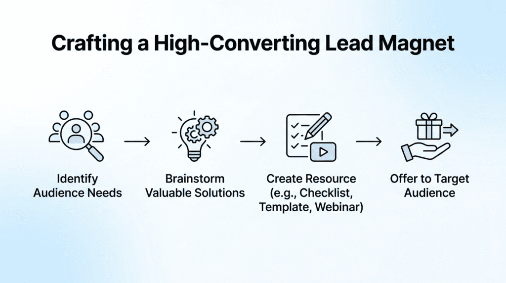 Workflow diagram detailing the process of crafting a high-converting lead magnet.