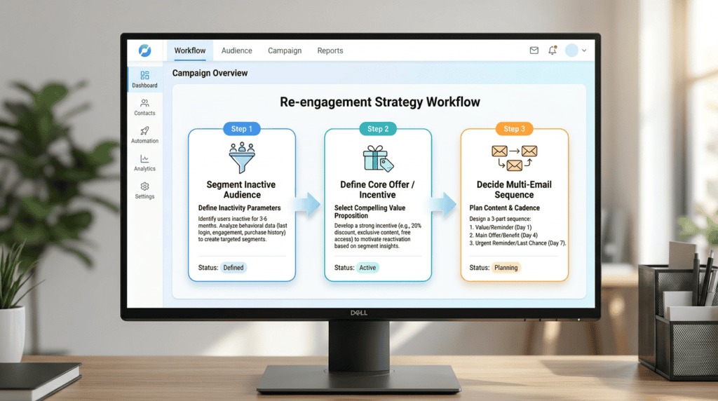 Diagram illustrating the 3-step strategic foundation for a re-engagement email campaign.