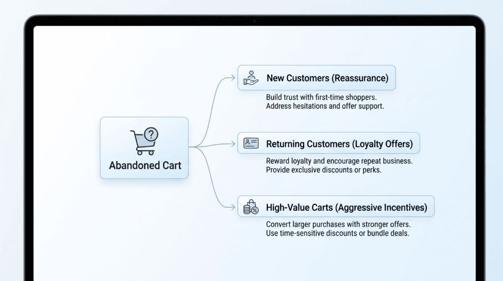 Framework visual showing audience segmentation for abandoned cart email strategies.