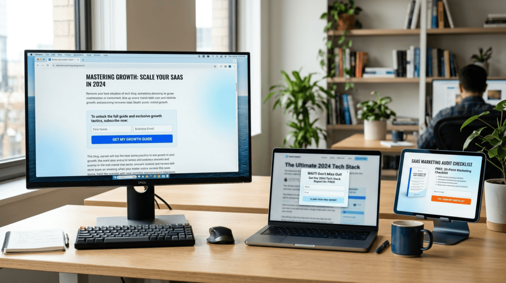 Multiple devices displaying various high-converting opt-in forms for email list building.